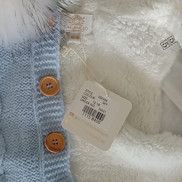 Caramelo Kids Sky Blue Cable Knit Faux Fur Jacket 12-18m - Picture 3 of 9
